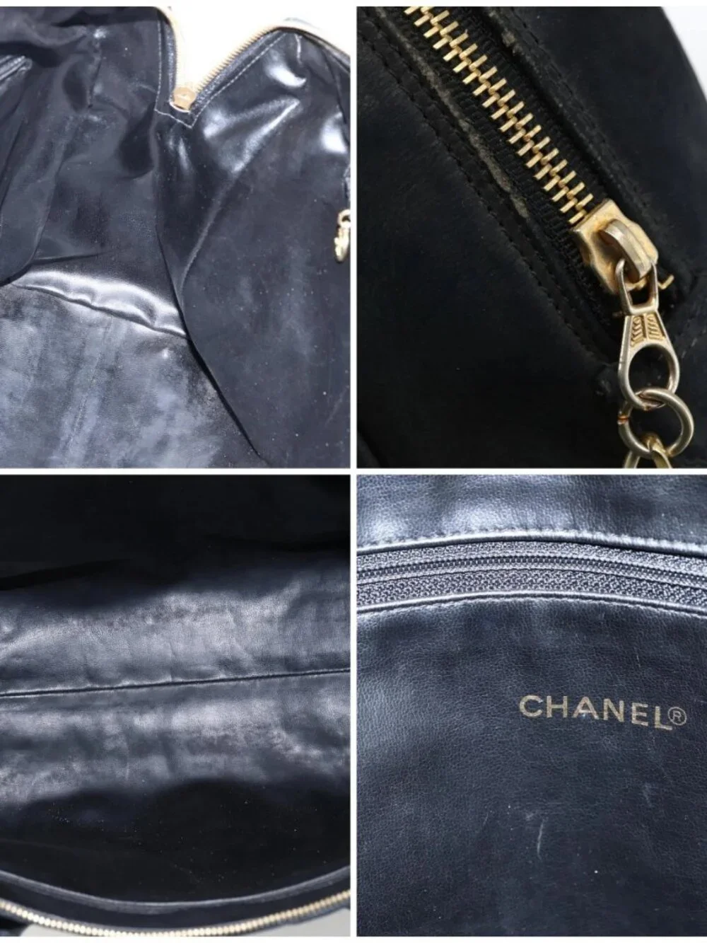 CHANEL Hand Bag Lamb Skin Black Gold CC Auth